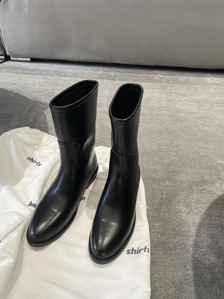 Sheepskin Version~ High-end Leather Thick-soled Medium Boots Women's Winter New Wide Martin Boots Knight Locomotive Boots Short Boots