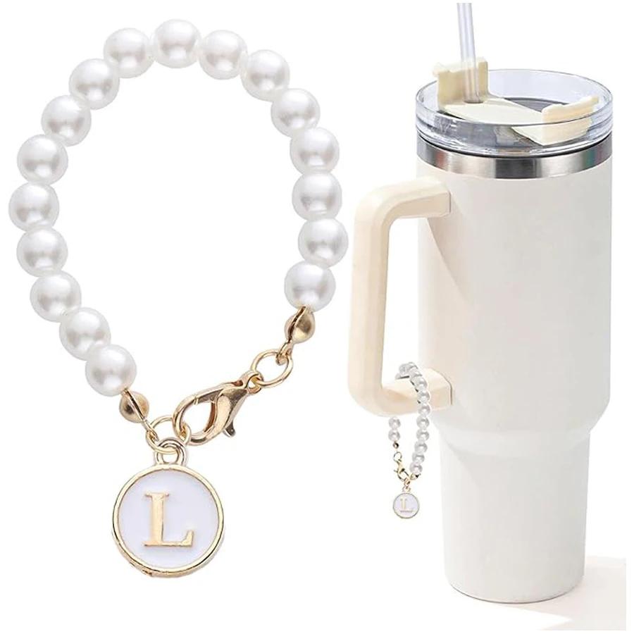 Buchstabenanhänger für Stanley Cup Perlenkette Initialen-Anhänger für Griff Zubehör Dekor Wasserflasche Schmuck Becher Personalisierter Name ID