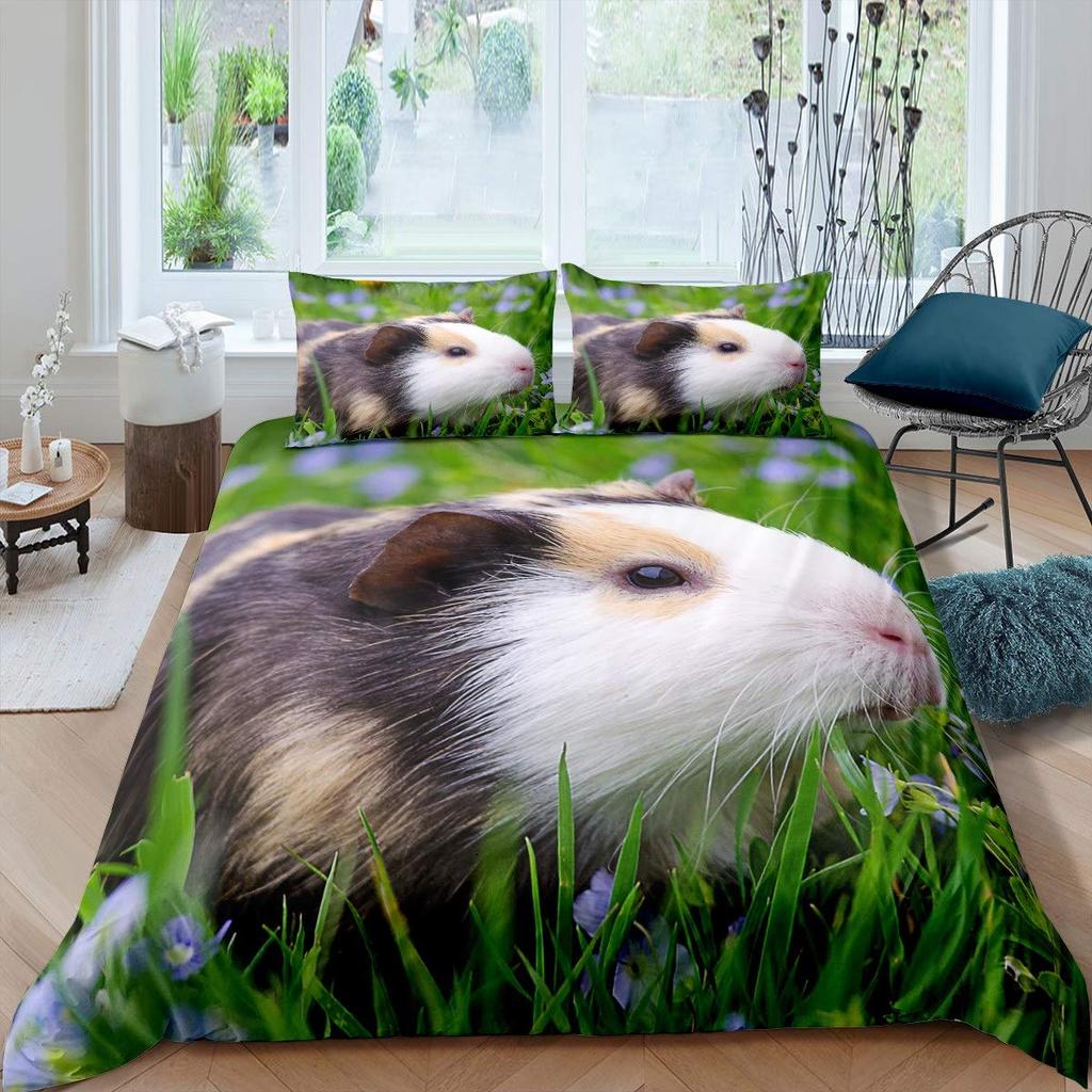Guinea Pig Bedding Set Cute Cavy Pattern Duvet Cover for Boys Girls 3D Lovely Pet Comforter Cover Animal Theme 3Pcs Full Size