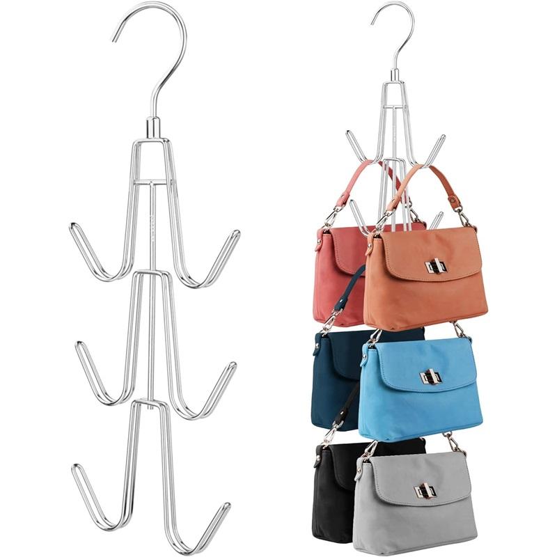 

360° Rotatable Metal Purse Hanger for Closet, Handbag Organizer Storage Rack серебряный
