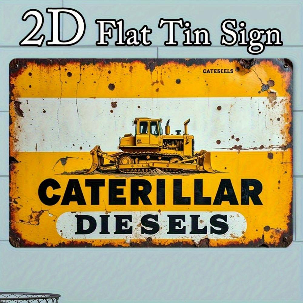 Metal Sign Tin Sign Yellow Black Wall Art with Bulldozer Illustration Rustic Construction Enthusiast Decor Metal Garage Wall Hangi 20X30CM