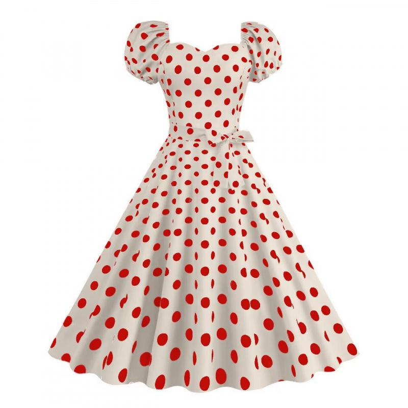 Hong Kong Style V-neck French Retro Polka Dot Dress