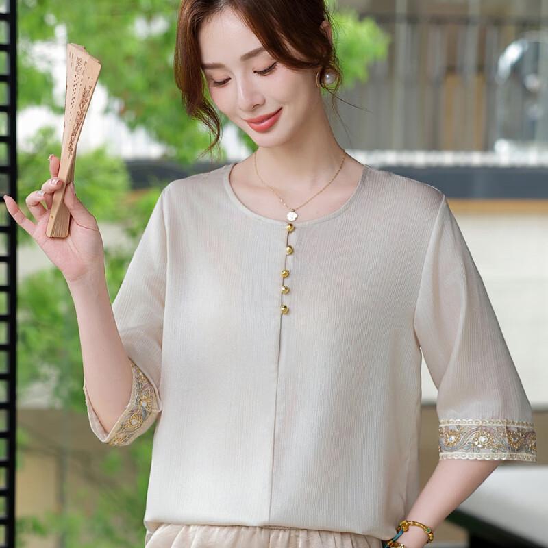 YUZHAOLIN Mid-Aged Women's New Chinese Style Summer Blouse & Pants Set