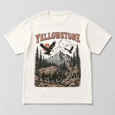 Yellowstone Nationalpark T-Shirt Vintage Outdoor Grafik-T-Shirt Herren Damen Creme