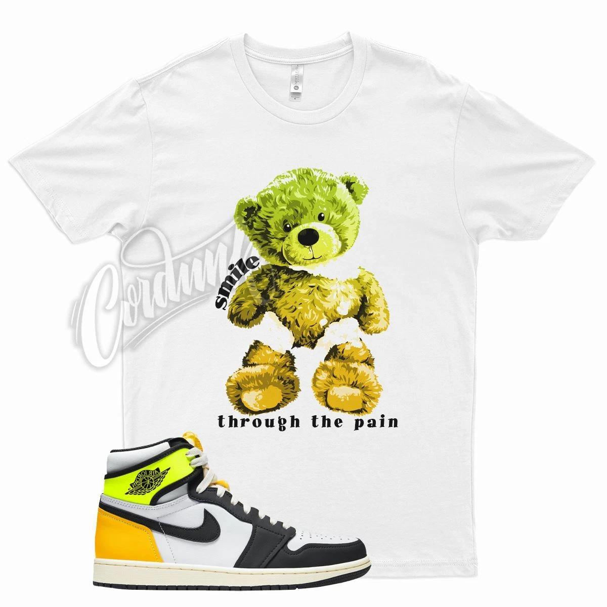 

White SMILE T Shirt for J1 1 High OG Volt Gold University Gold Neon M