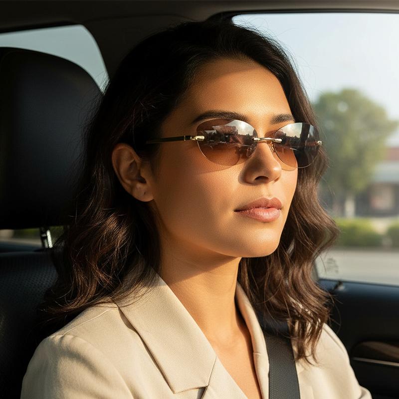 New Metal Frameless Sunglasses, Fashionable And Personal Style, Retro Oval Sunglasses, Ins Shape Modeling Sunglasses For Women