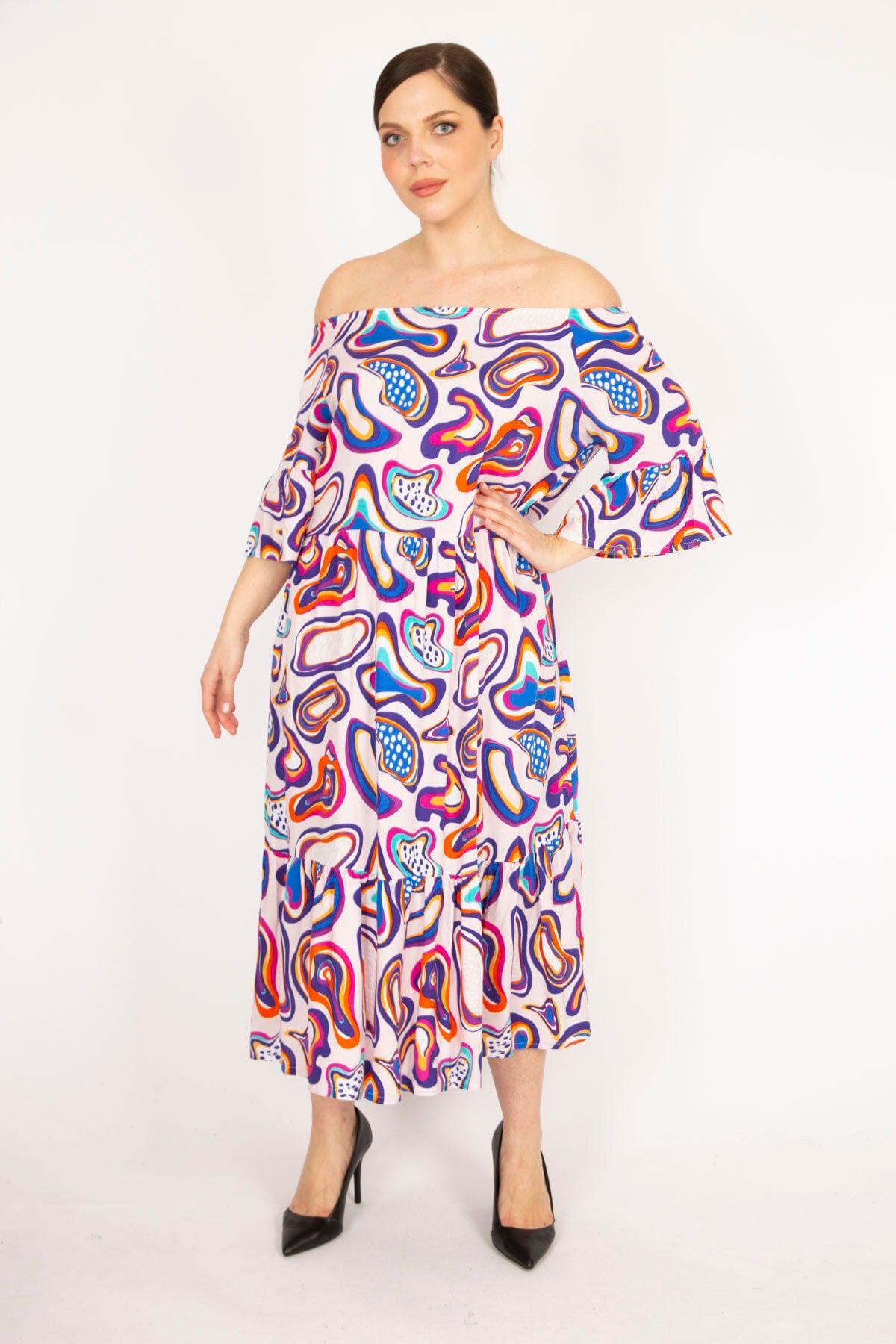 

Women s Big Size Dress Saks Plus Size Woven Viscose Fabric Collar Elasticated Sleeves and Gathered Hem Dress 2XL