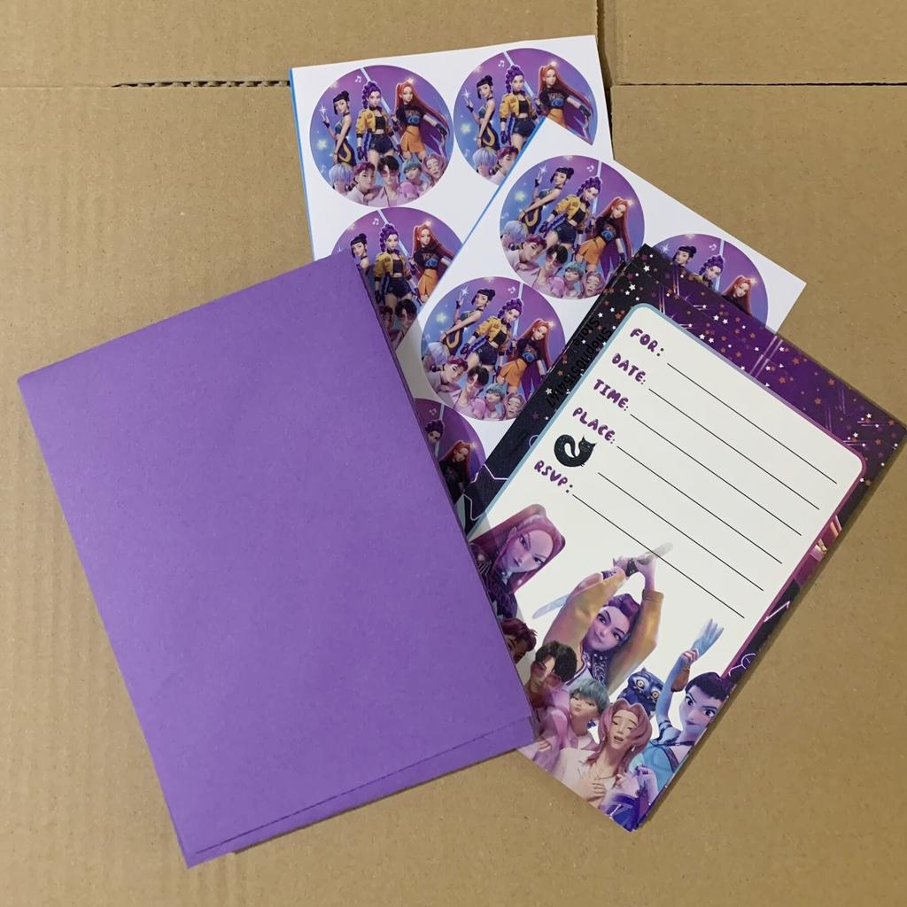 12pcs KPop Demon Hunters Party Invitation Card Anime Kids Birthday Greeting Card Single-Page Invitation Card Party Decoration