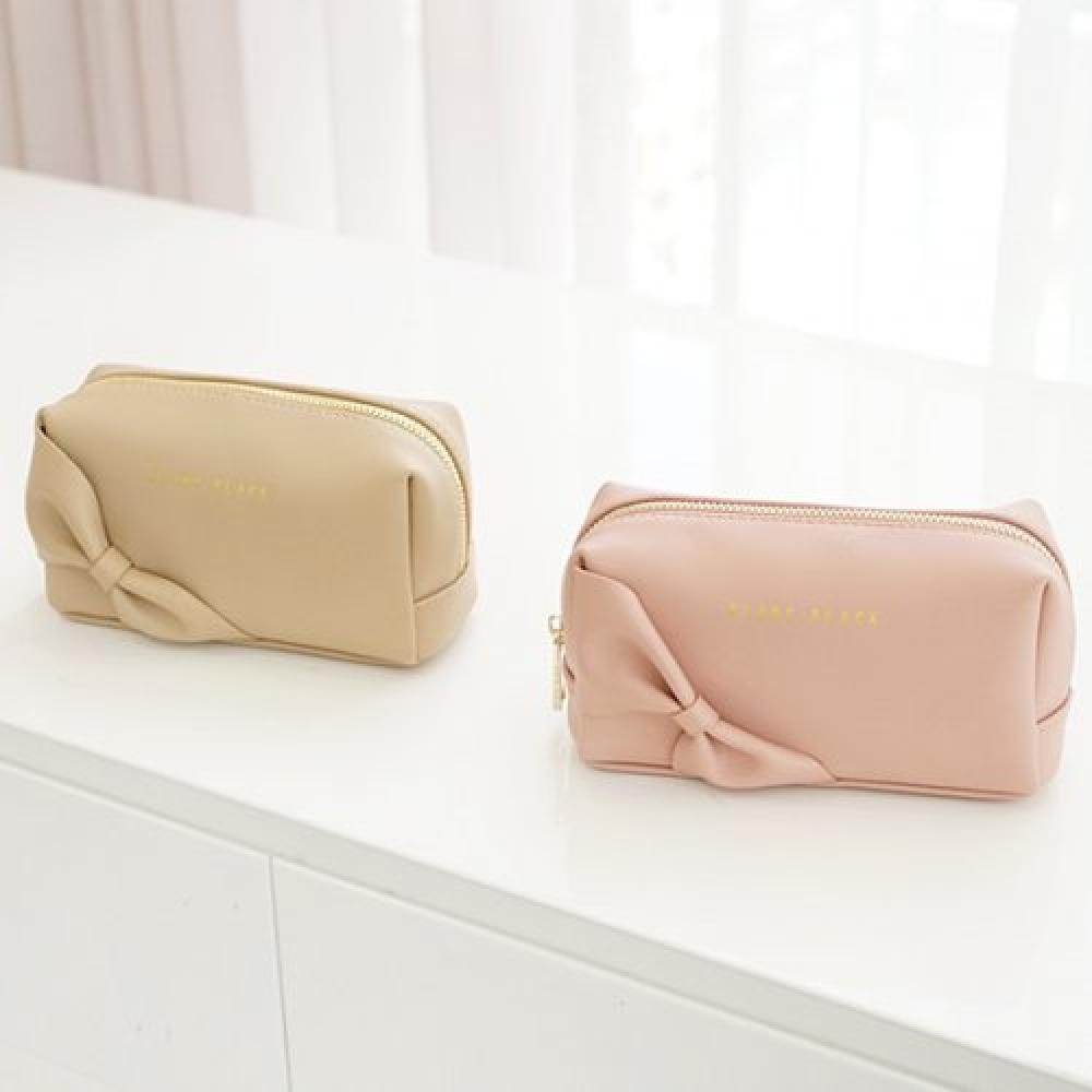 Blancblack [blanc Black] Rectangular Cosmetic Pouch With Ribbon beige