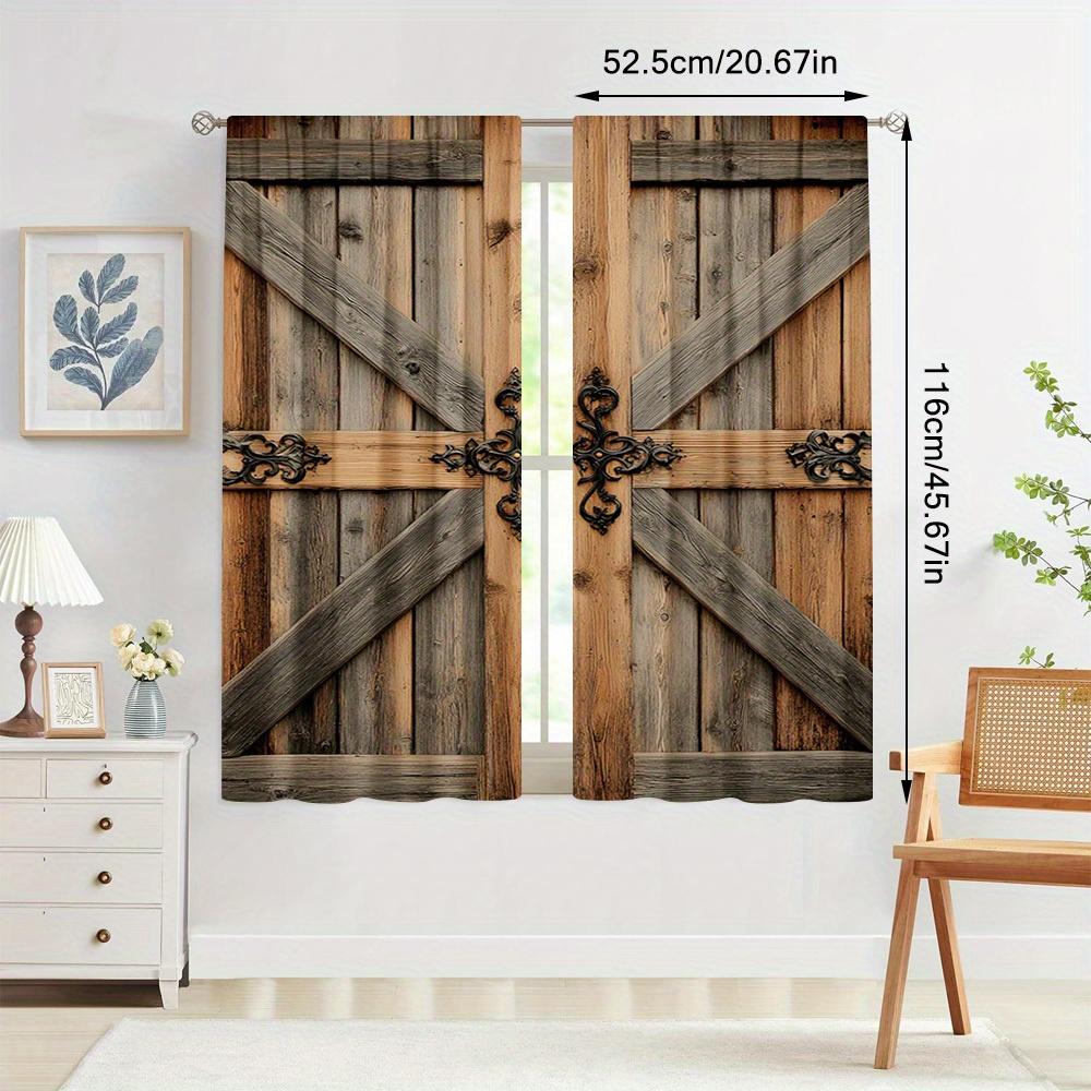Farmhouse Rustic Barn Door Curtains Panel Polyester Pocket Rod Top Living Room Bedroom Office Kitchen Curtain Light Filtering For Sitting Made Of