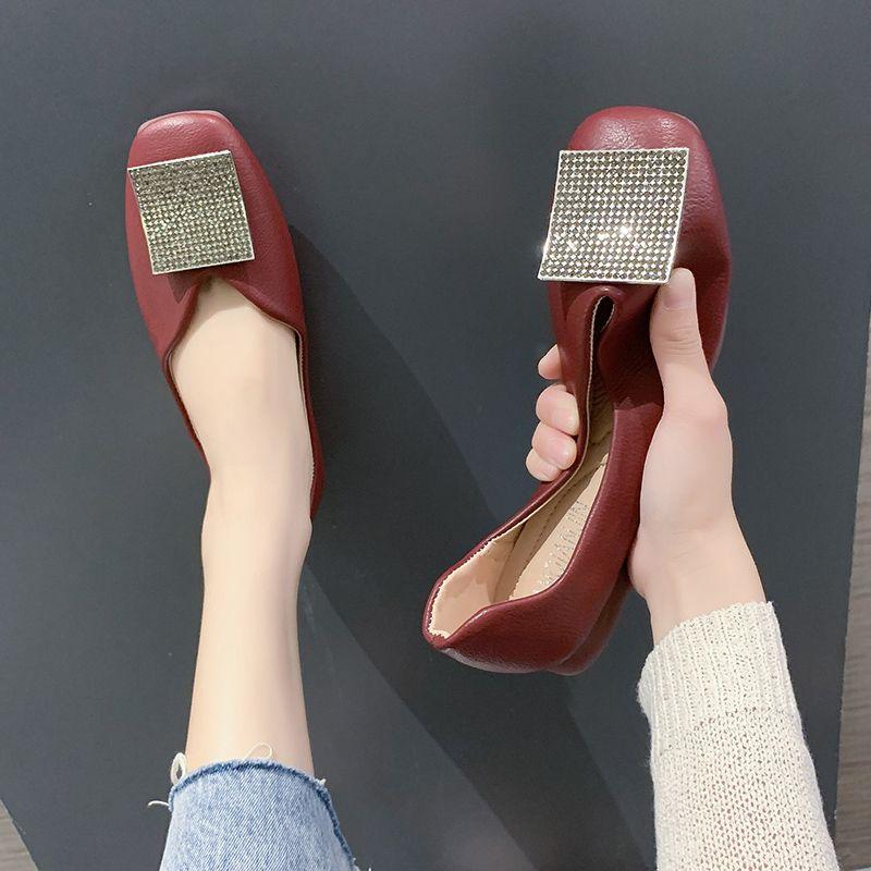Mode Damskor Ballerinaskor Slip-on Kontorsskor för Kvinnor Diamant Fyrkantig Tå Kampanjerbjudande Stiliga Grossist Skor Chic och Eleganta Vår Y2k