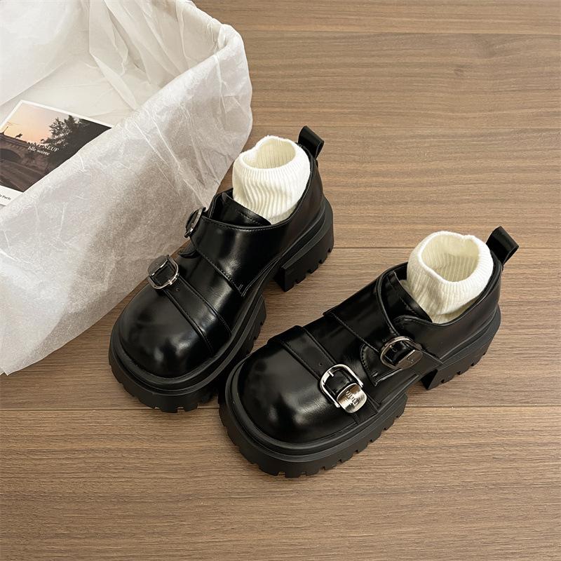 

Модный тренд британский стиль на платформе женские туфли из кожи 2025 года новые осенние юбки французские туфли Мэри Джейн с круглым носком 35 чёрный