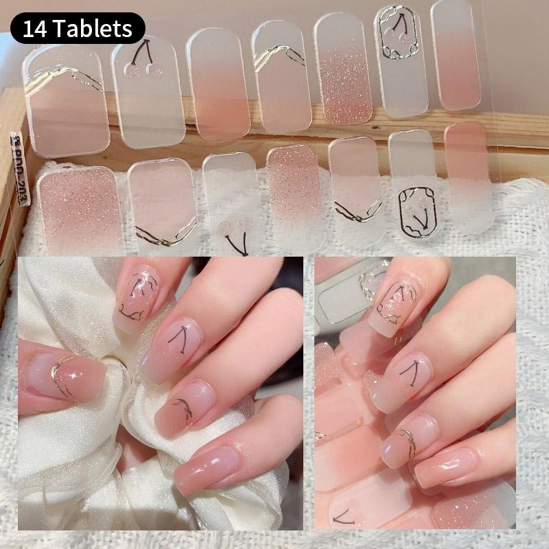 14Tips Gel Nail Stickers Semi Cured Full Cover Stickers Gel Nail Patch Polish Strips DIY Nail Art Making Waterproof Manicure Art