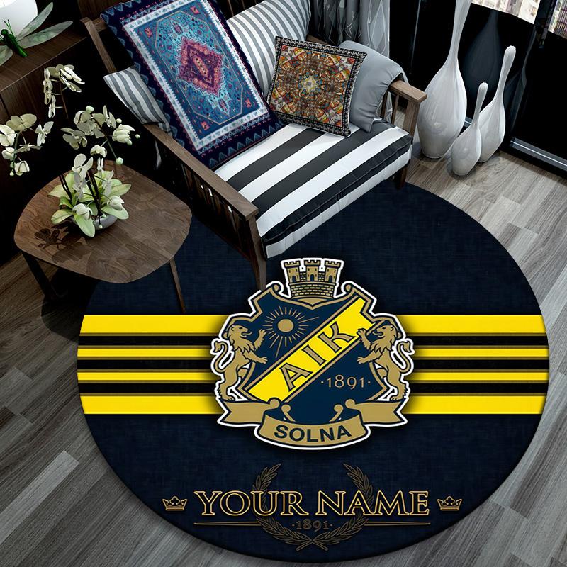 Custom Name AIK Round Area Rug,Carpet Rug for Living Room Bedroom Sofa Playroom Decor,Non-slip Floor Mat