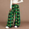 Women's Casual Fashion Christmas Print Elastic Waist Loose Plush Wide Leg Pants