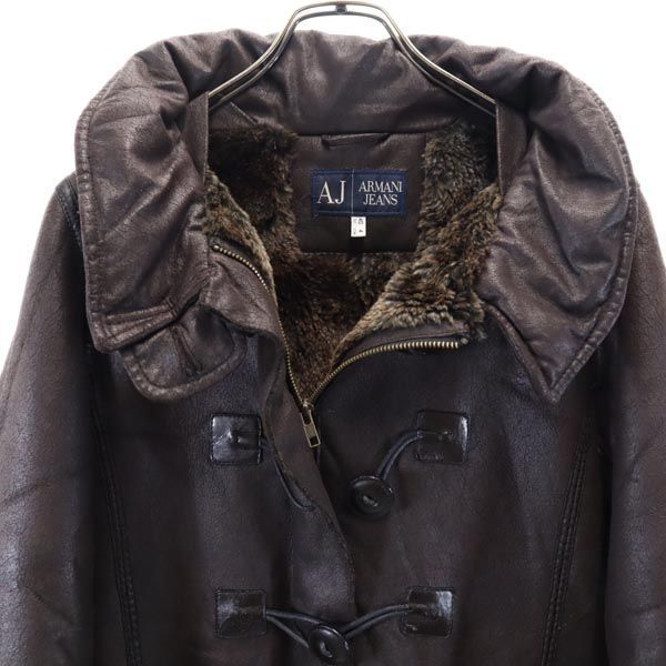 ARMANI JEANS fake leather jacket USA 4 Dark brown Fur lining Men's Used
