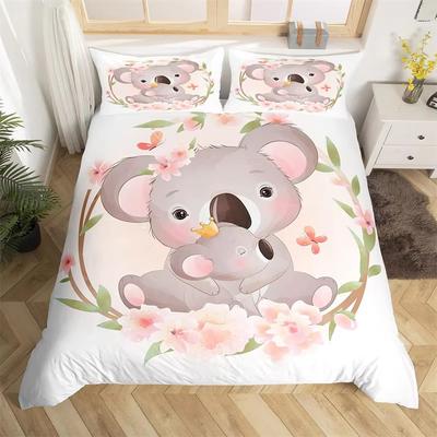Kids Cute Koala Duvet Cover Microfiber Girls Cartoon Animal Bedding Set Twin King Australia Wild Animals Floral Comforter Cover