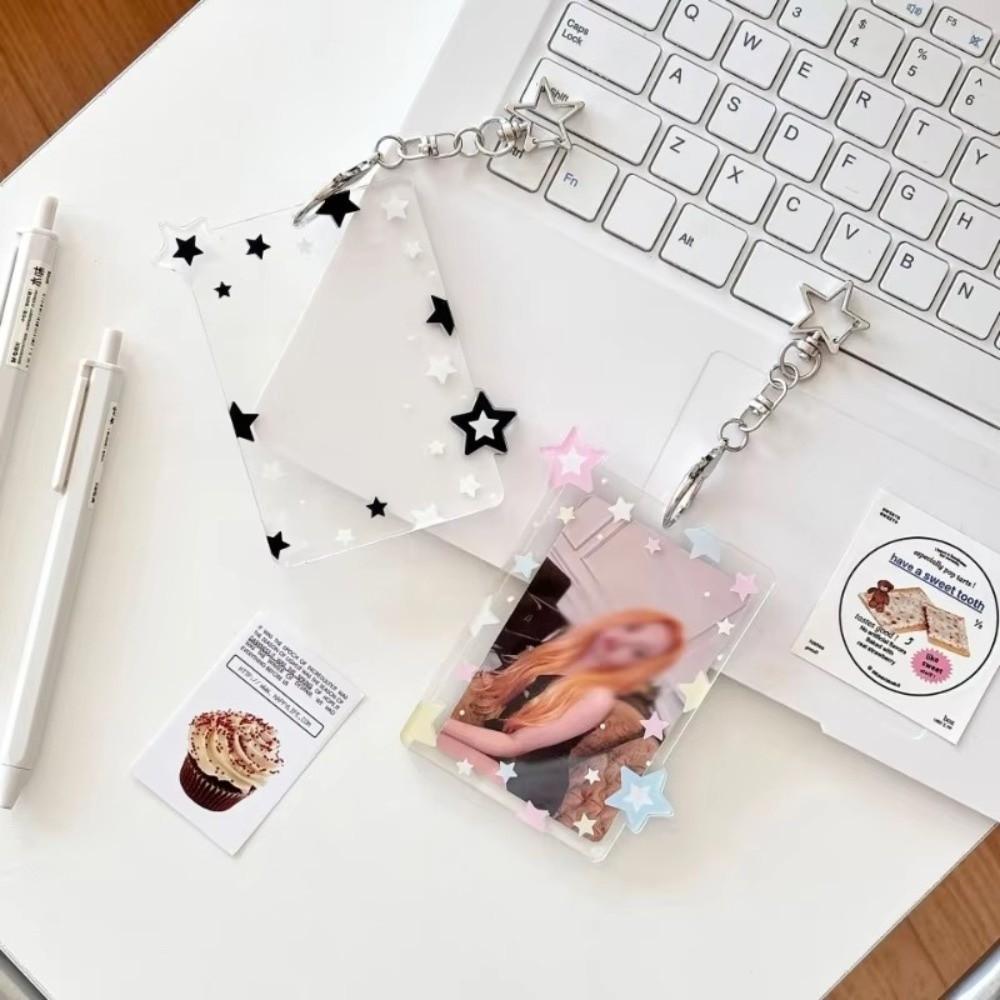 Acrylic Card Holder Colorful Star Student Card Protector Kpop Photocard Holder Keychain  Gift