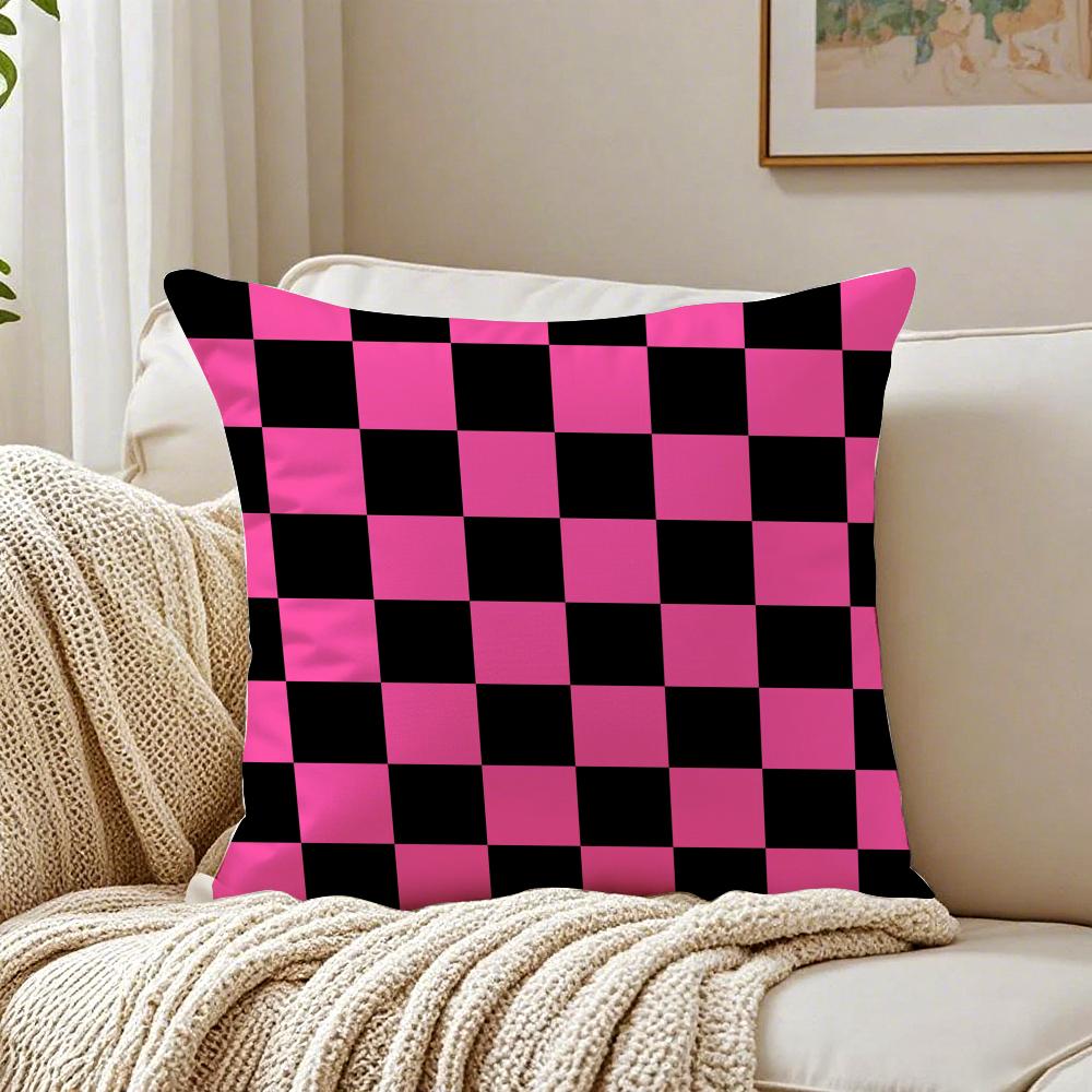 Black White Checkerboard Cushion Cover Linen Pillowcase Soft for Sofa Bed Home Room Decor 30x30cm
