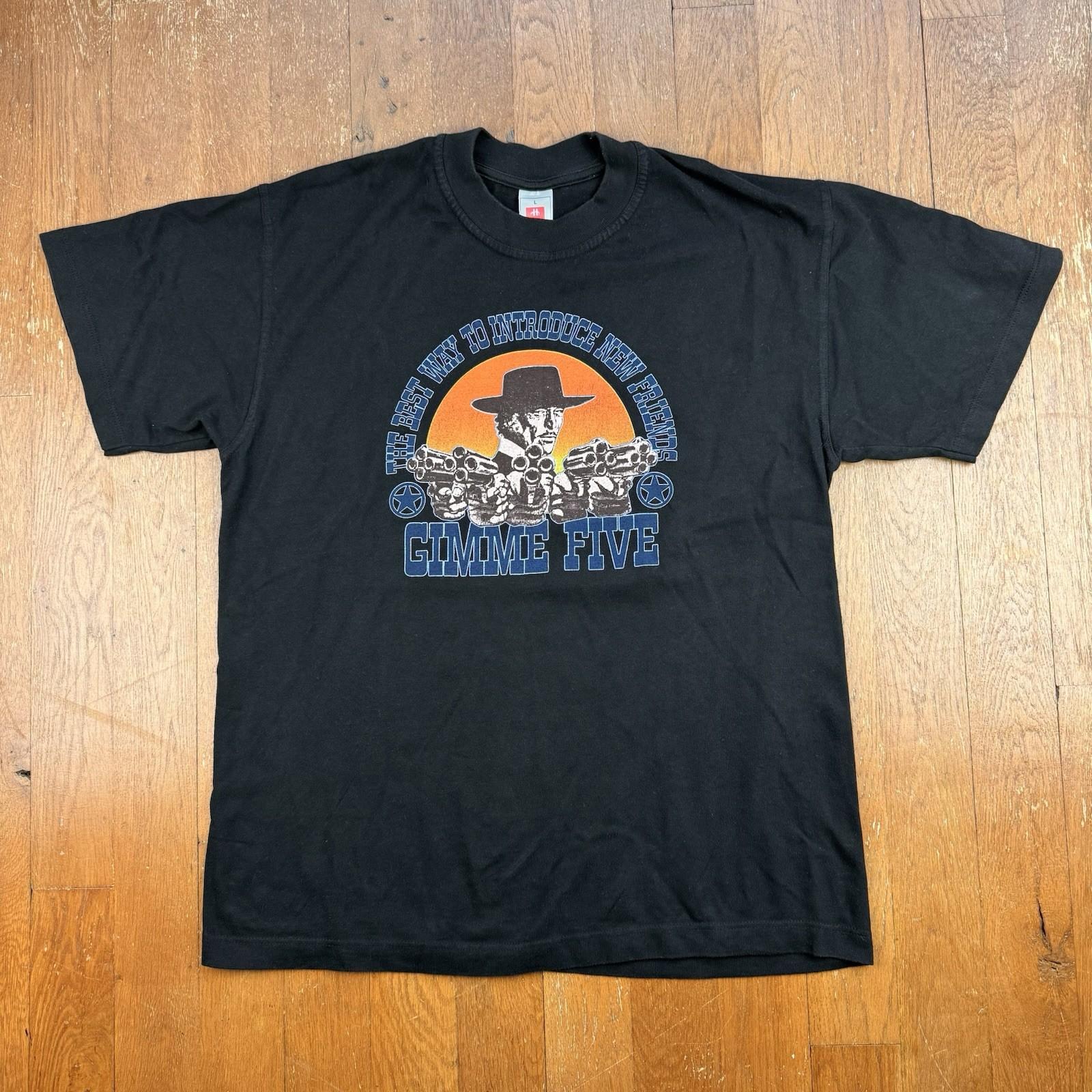 Vintage Gimme Five Hanes Beefy-T Western Guns Streetwear T Shirt Size Large L