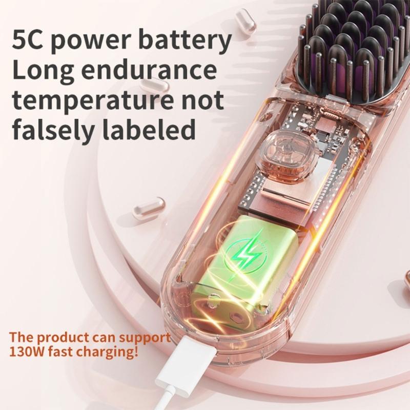 Double Purpose Hair Styler Brush USB Charging Hair Straightener 3600mAh Battery Ideal for Travel Efficient Styling