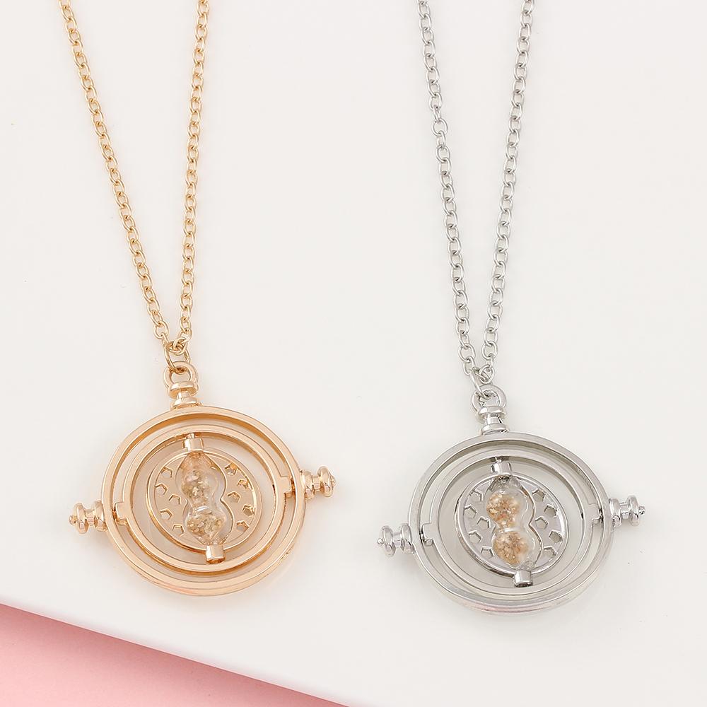 925 Sterling Silver Fashion Necklace Timer Hourglass 360 Rotatable Potters Cosplay Props Astronomical Time Converter