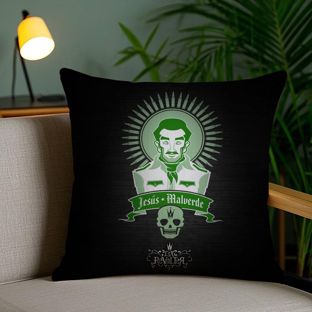 

J-Jesus Malverde Pillow Case Office Sofa Dorm Chair Back Short Plush Double-sided Printing Home Cushion Cover 30cmx30cm