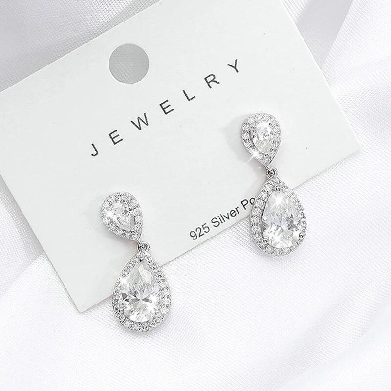 D Color 18k Plated 4.17cttw All Moissanite Drop Earrings for Women Pear Cut D Color 925 Sterling Silver Earrings Wedding Jewelry