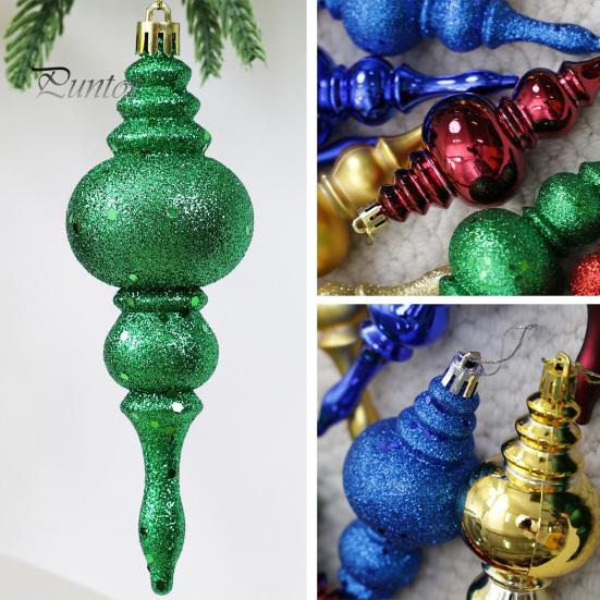 Vintage Style Gourd Ornaments 6 Pcs Finial Drop Christmas Ornament, Glitter Shatterproof Plastic Matte Texture Tree Decoration for Holiday Hanging