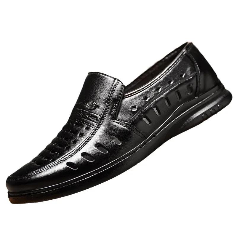 2024 New Hollow Breathable Luxury Men's Casual Business Leather Shoes High Quality Banquet Wedding Dress Leather Shoes
