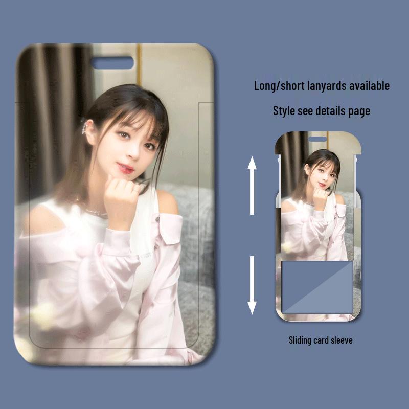 Mei Yi Li Ya Sliding Cover ID & Meal Card Holder - Cute Plastic Badge Holder for Students & Work