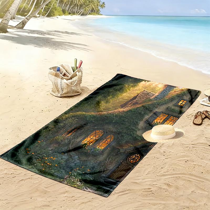 Forest Cabin 2D Flat Print Beach Towel, Large Soft Quick Dry Towel for Beach Camping Swimming.NSTJ0928514