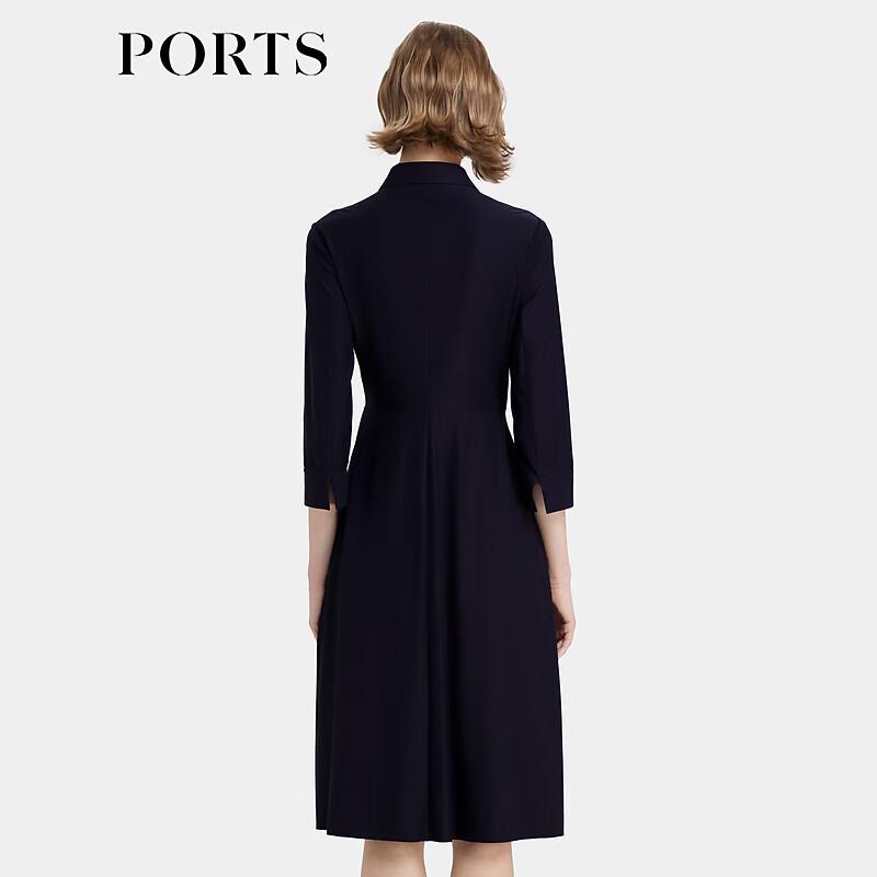 PORTS Women's Long Sleeve Shirt Collar Midi Dress