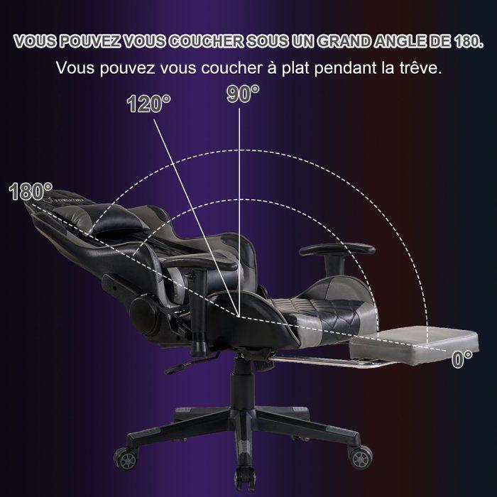 Chaise Gaming FOXSPORT-Ergonomique avec Support Lombaire, Appui-tête et Repose-pied, Hauteur Réglable Inclinable 90 °-180 °-Noir