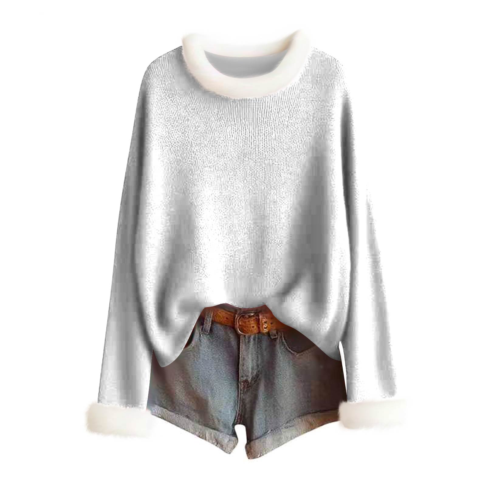 

Женский модный однотонный свитер с шерстяным воротником, повседневный вязаный пуловер с длинным рукавом XL