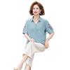 Women's Casual Summer Lapel T-Shirt - Short-Sleeved, Thin, Loose Fit for Middle-Aged and Elderly