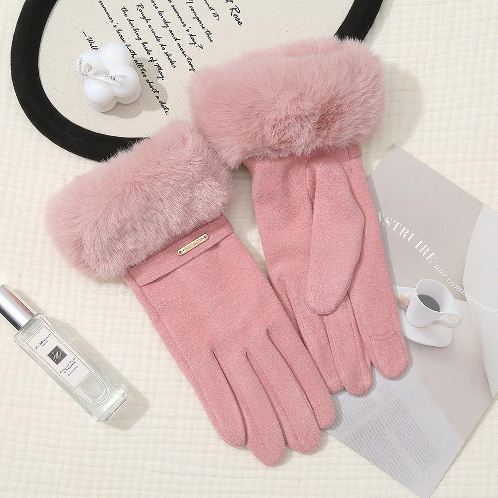Women's Winter Sheepskin Touchscreen Gloves - Thick, Windproof, Cold-Proof, Fur-Lined for Cycling and Outdoor Warmth