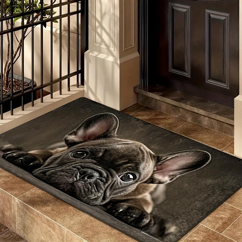 1pc French Bulldog Cute Dog Floor Printed Mat, Non-slip Mat, Machine Washable Polyester Fabric, Suitable for Bedroom Living Room