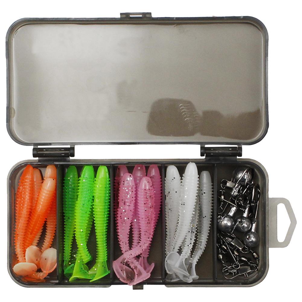 

Набор из 35 мягких рыболовных приманок, виброхвост с джиг-головкой, крючки с вертлюжками, искусственная приманка для окуня, форели, для пресной и соленой воды 1 Box 35pcs