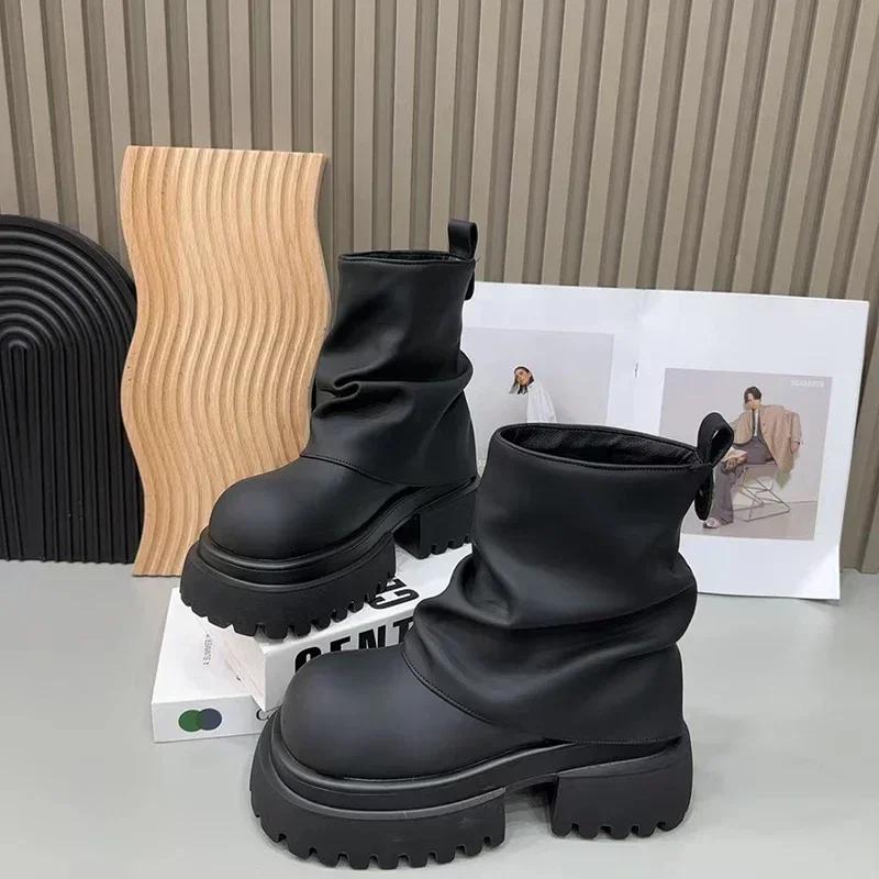 

Женские сапоги в стиле панк-стиля на толстом каблуке, модные осенне-зимние женские сапоги-рыцари длиной до колена 38