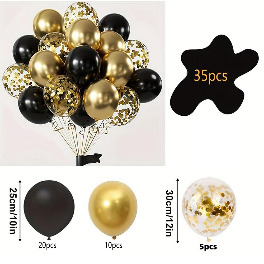 

15/25/35 шт. черных и золотых блестящих шаров, набор шаров для украшения, подходит для вечеринки, дня рождения, свадебного украшения Other