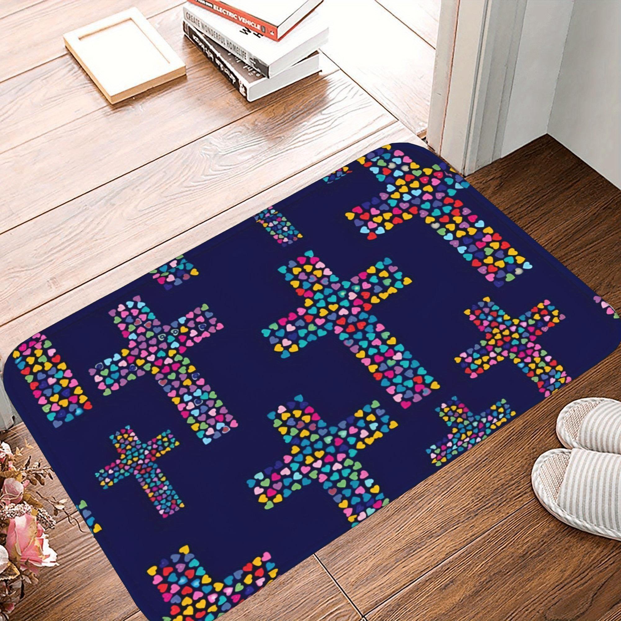 1PC Heart-Embraced Cross Kitchen Rug Non-Slip Door Mat Pop design Bathroom Rug Bath Mat Carpet for Home Sink Laundry Decor 40cm x 60cm