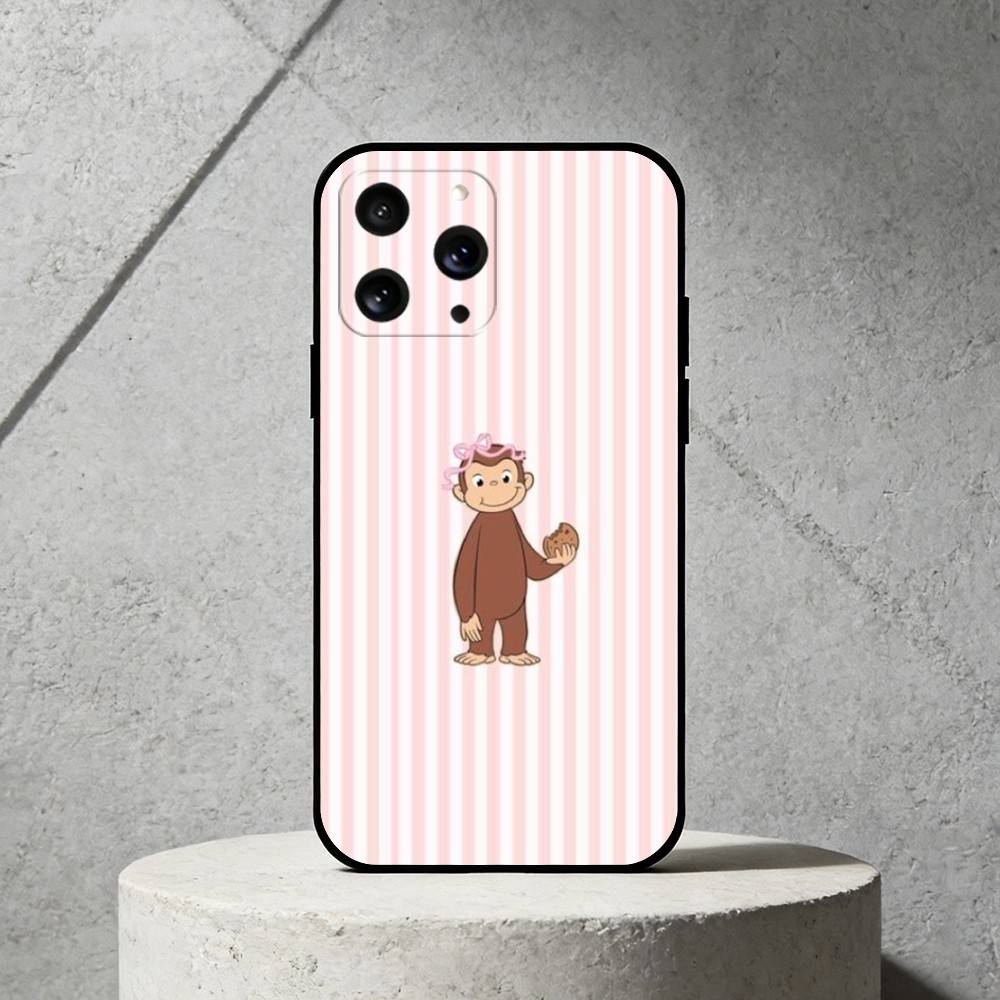 Luxury Y2K Curious George Phone Case Silicone Black Soft For IPhone 17,16,15,14,13,12,11,SE,Plus Pro Max