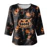 Women's Casual Halloween Print Three-Quarter Sleeve Round Neck Cotton Linen Blouse
