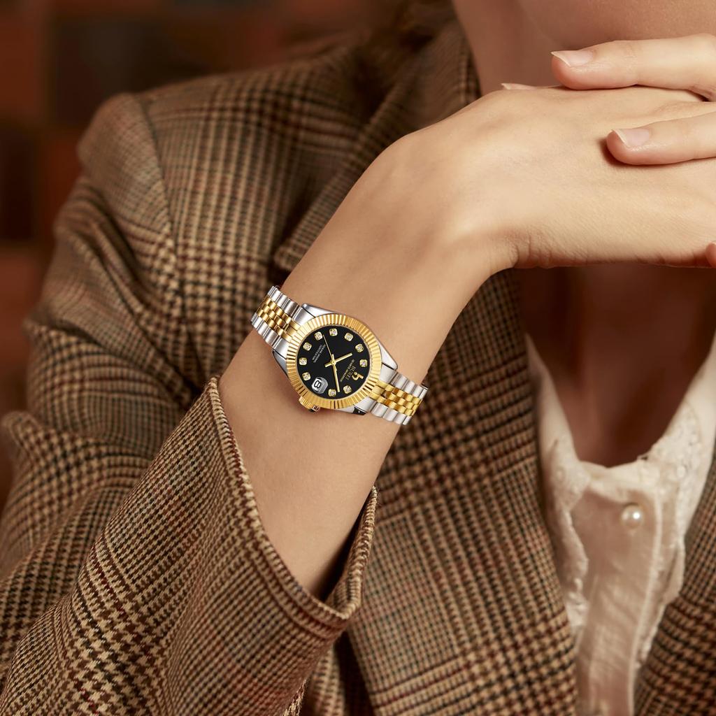 BUREI Japanese Black Diamond Stainless Business Gift for Women Women's Watch, Quartz, Analog, Waterproof, Dial, Steel, Watch, Popular, Stylish,