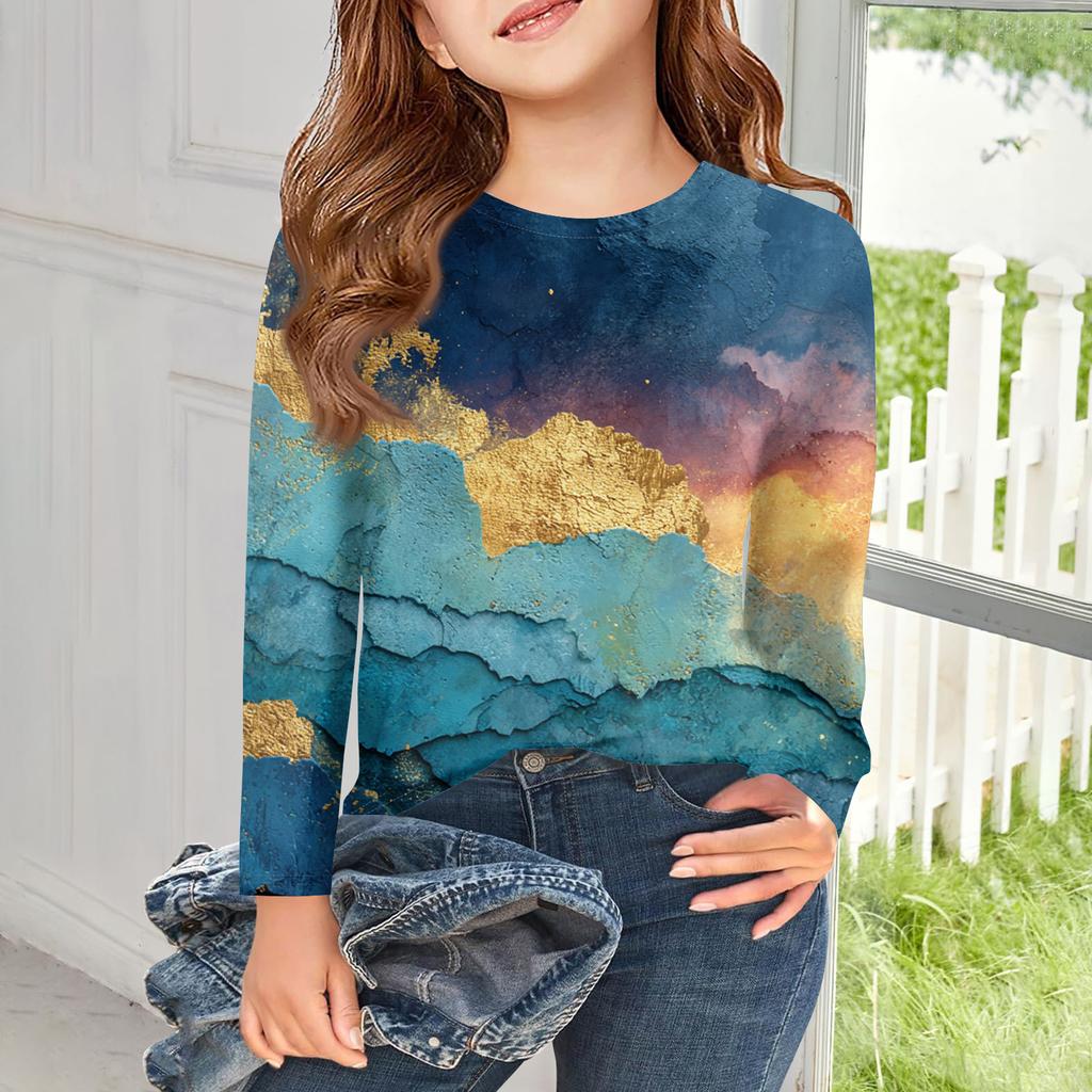 Girls Long Sleeve T Shirts Kids Fall Tops Crewneck Printed Basic Tees