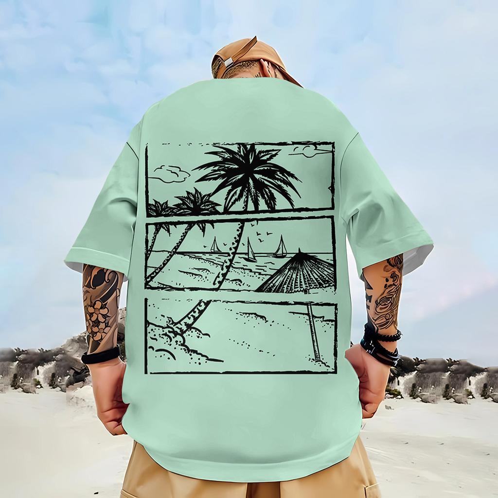Summer Men's T Shirt 3d Coconut Tree Print Short Sleeve T-Shirt For Men Simple Print Man Clothing Oversized Loose Tees Tops