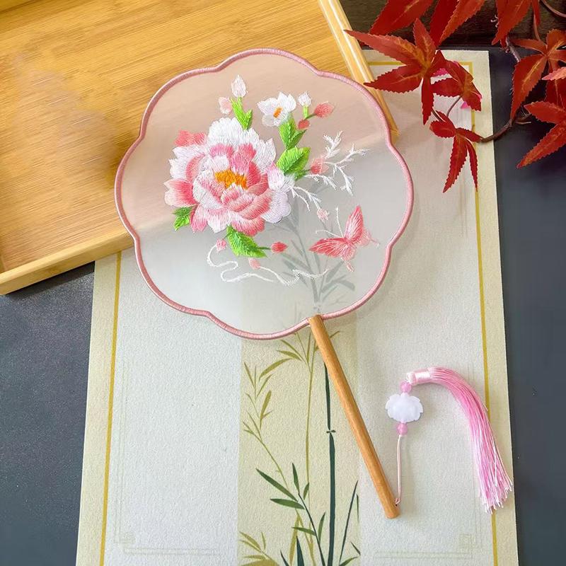 Vintage Doppelseitiger Fächer Blume Stickerei Handfächer Traditionelle Chinesische Kunst Handwerk Hanfu Tanzparty Zubehör Performance Requisiten