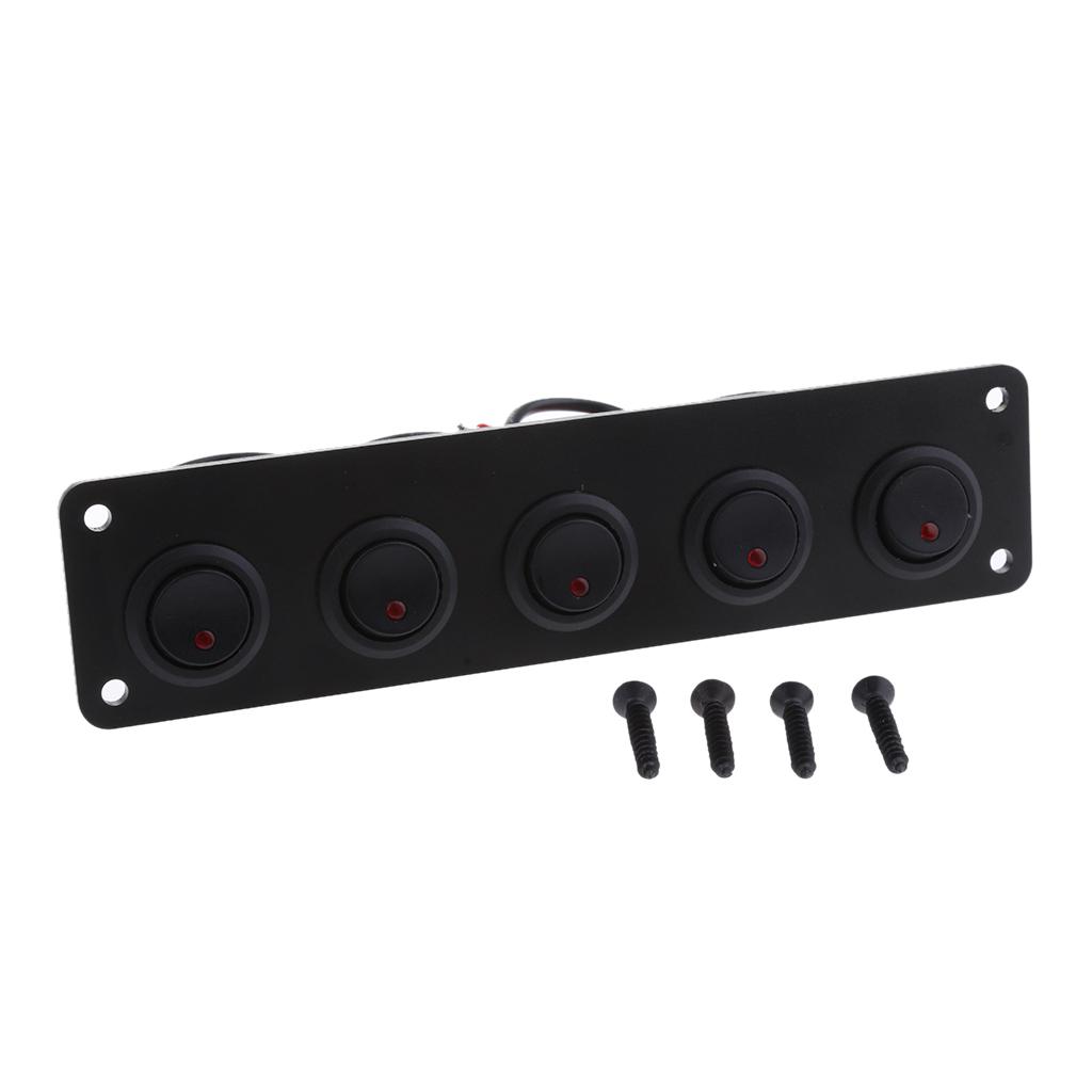 5 Gang Rocker Toggle Switch Panel LED Lamp Aluminum Pre Wired for Boat Car Trailer Marine