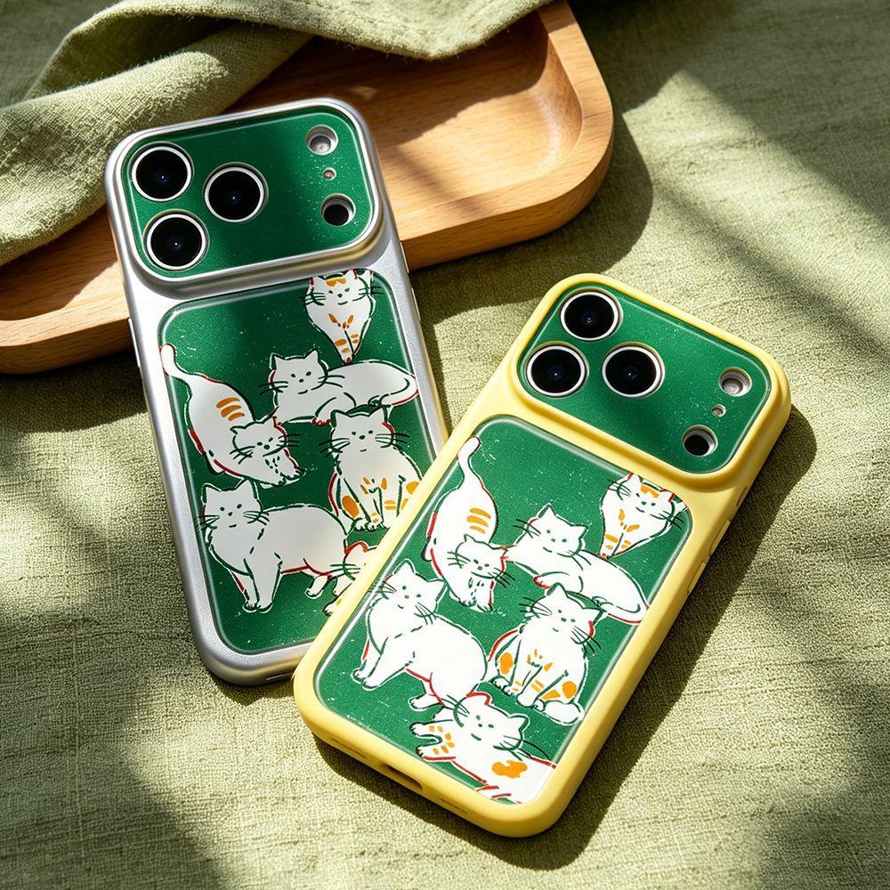 Green bottom cat is suitable for Apple 16Pro creative iPhone15 niche advanced sense 17ProMax mobile phone case female